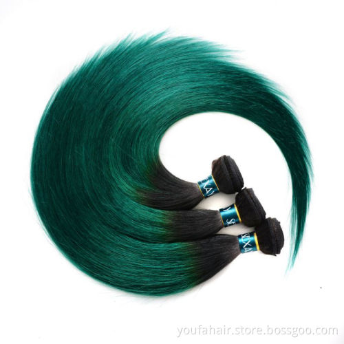 Brazilian Virgin 100% Human Hair Ombre Colored 1b/Green Straight Bundles Cuticle Aligned Raw Hair Unprocessed Weaving Bundles
